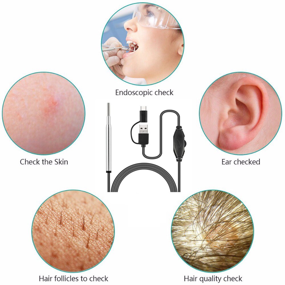 3.9mm lentille Android Endoscope caméra visuelle oreille cuillère pour adultes enfants peau saine élargissement des pores examen Endoscope
