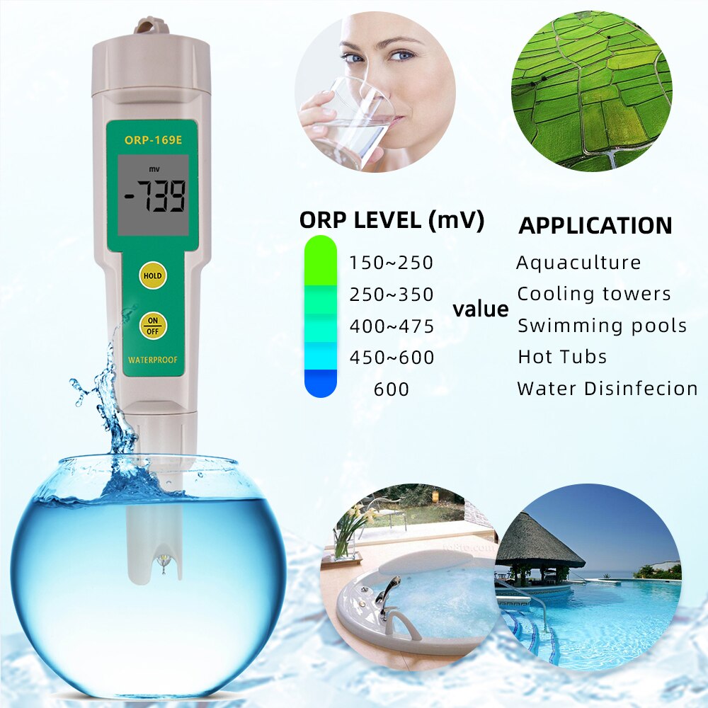 ORP169E ORP Meter Oxidation Reduction Potential Tester Redox Monitor With Replaceable Probe Pool Water Purity Analyser