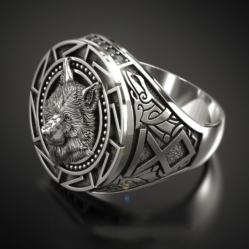 Viking Warrior Wolf Head Men's Ring Retro Celtic Wolf Totem Ring Gothic Bike Hip Hop Punk Men's Ring