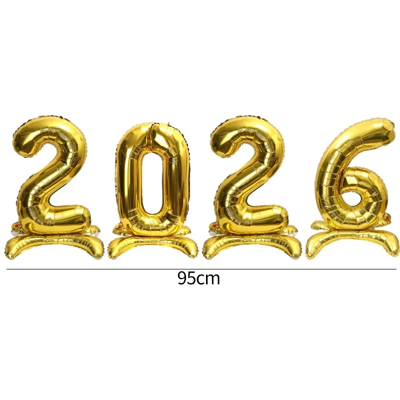 2026 Nummer Stehende Luftballons 32 Zoll Großer Aluminiumfolienballon DIY Foto Requisiten Frohes Neues Jahr Hochzeit Party Dekoration Ballon: Gold