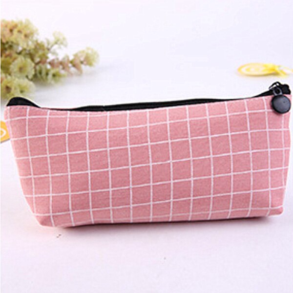 1pcs Canvas Geometric Pencil Case School Color Cute Kawaii Simple Striped Grid Solid Pencil Bag Pouch Students Office Supplies: 288