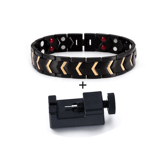 Bracelet magnétique pour hommes, en acier inoxydable noir, chaîne à main, large énergie de santé, Germanium, Bracelets pour hommes: Imitation plaquée rhodium