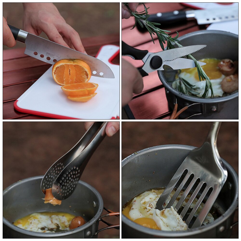 9-Piece Camping Cookware Set - Portable Outdoor Kitchen Utensils - Stainless Steel - Lightweight with Tote Bag