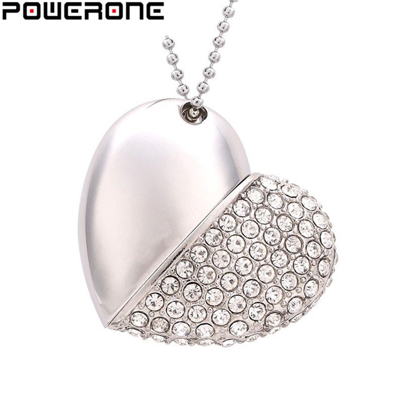POWERONE cristal diamant coeur avec chaîne pendentif clé USB clé USB 64GB 16gb 32GB USB 2.0 collier mémoire bâton