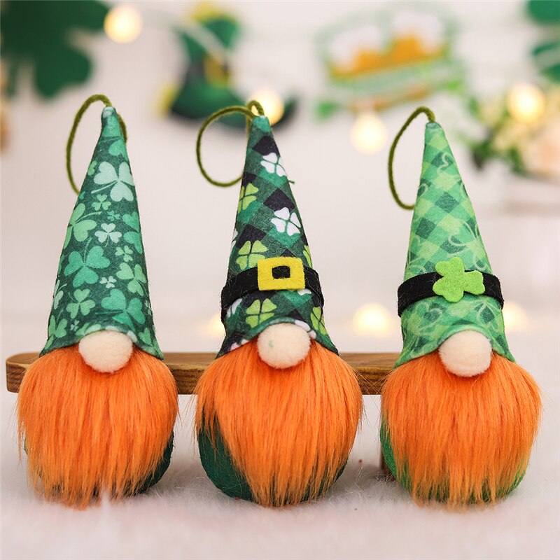 3 stk st patricks dag nisse ornamenter irske nisser saint patrick grøn kløver ansigtsløs dukke vedhæng st patricks dag dekorationer