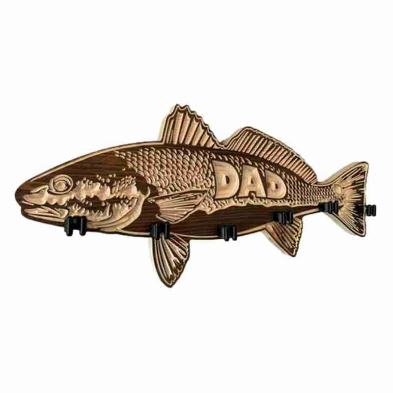 Wooden Large Mouth Bass Fishing Rod Holder Wall Mounted Father&amp;#39;s Day Retro Fishing Pole Rack With 6 Rod Holder: B