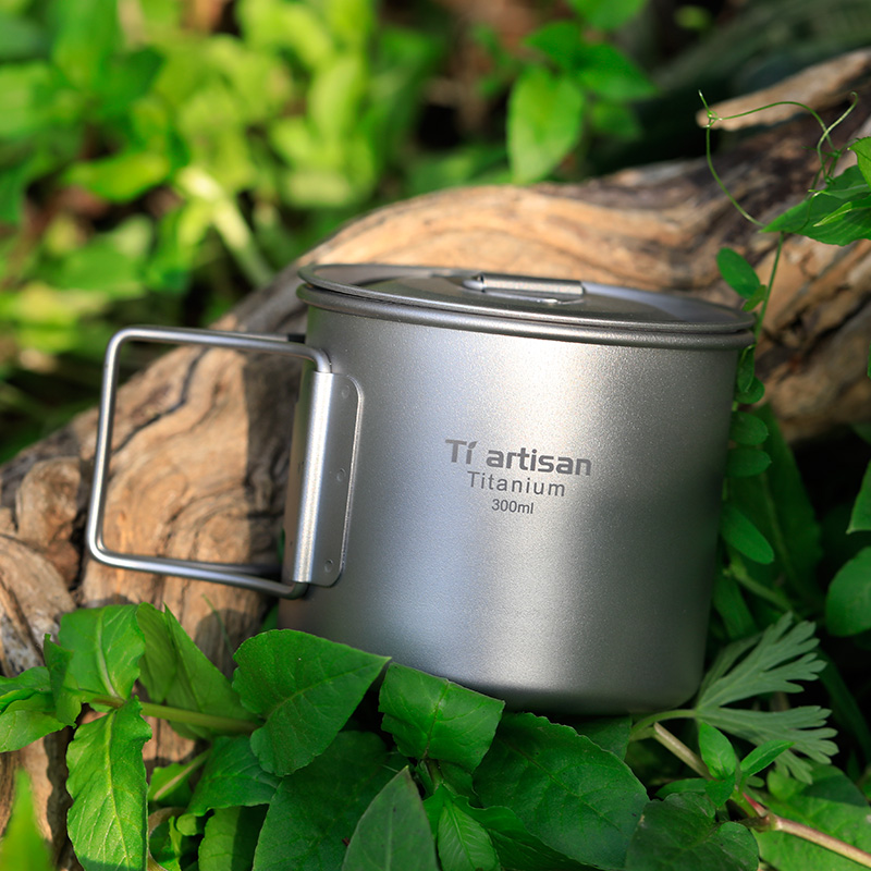 Tiartisan ultralätt titanmugg bärbar camping picknick vattenkopp mugg med vikbart handtag 300ml / 350ml / 550ml / 650ml