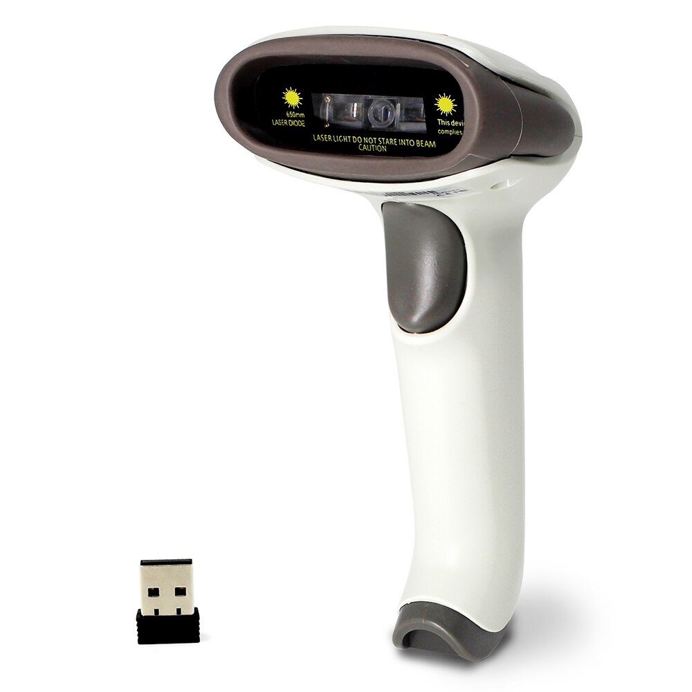 1D CCD Handheld 2.4G Wireless USB Barcode Scanner,Transfer Diatance 100 Meters,16MB Inventory Memory,Bar code Reader Wireless: White