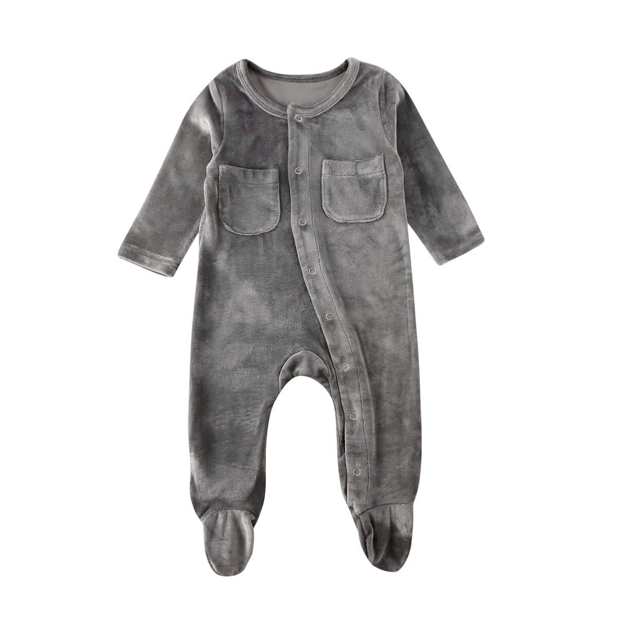Winter Fluwelen Kleding Pasgeboren Baby Baby Meisje Jongen Lange Mouw Romper Enkele Breasted Effen Kleur Jumpsuit Outfits 3 Kleuren: A / 3M