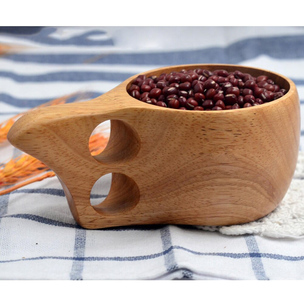 Taza de café portátil con mango de madera, gancho de cuerda de cuero de dos agujeros para zumo, taza de té de la leche, tazas de agua de cocina de protección medioambiental