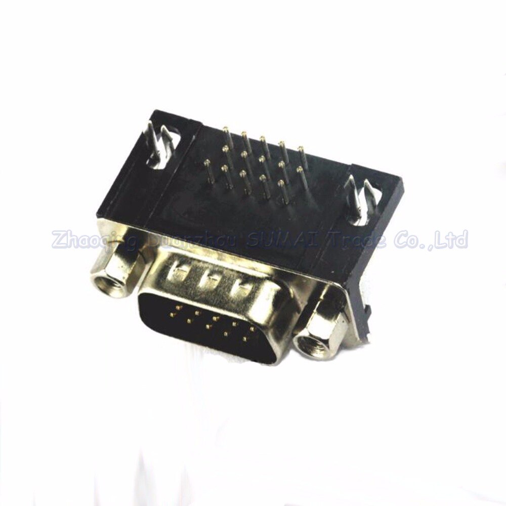 10pcs DB15 male connector DR15 male plug 15pin 3 rows 90 degree bend pin VGA connecting