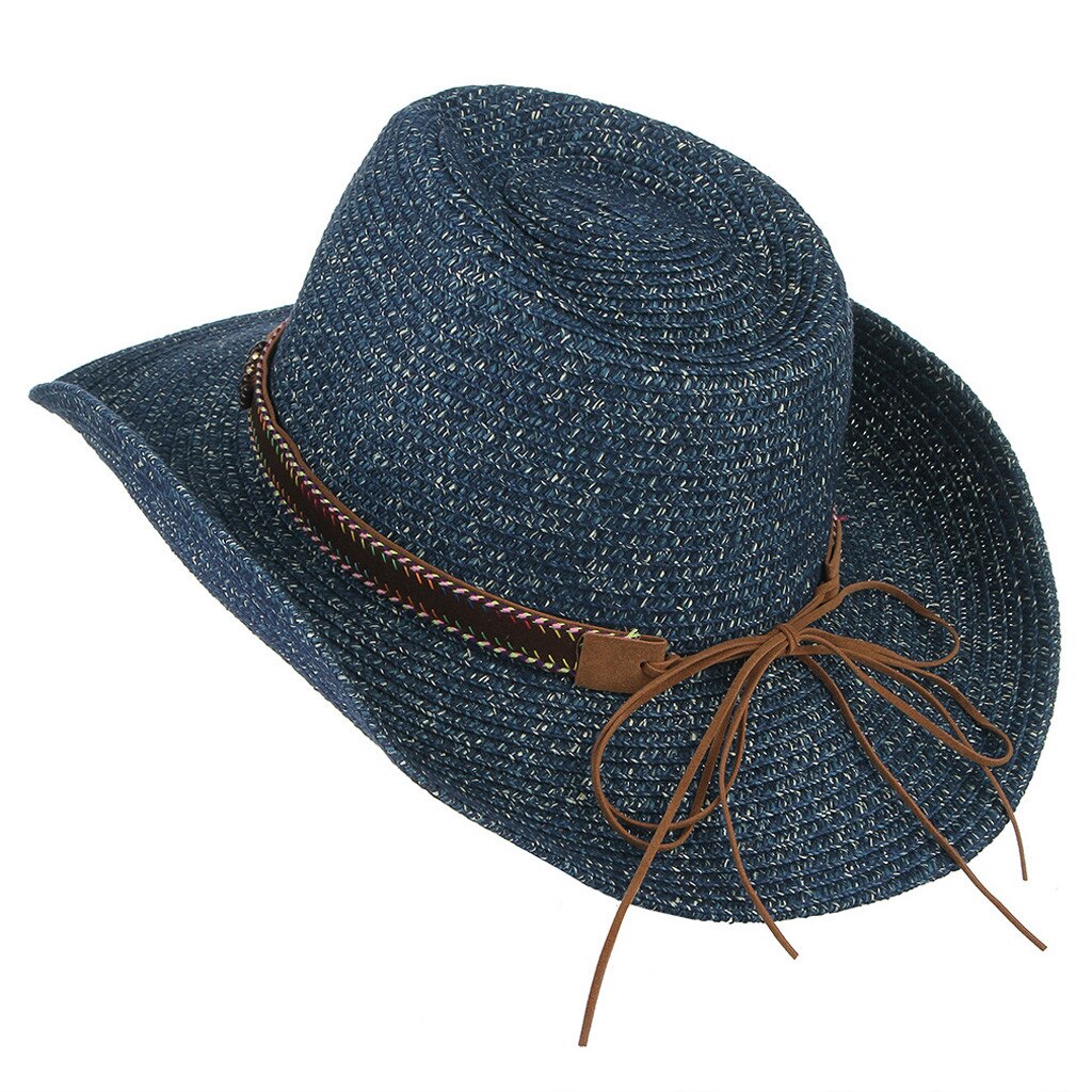 Western Cowboy Hat Sun Hat For Men Cowgirl Summer Hats For Women Lady Straw Hat With Alloy Feather Beads Beach Cap Panama #L5