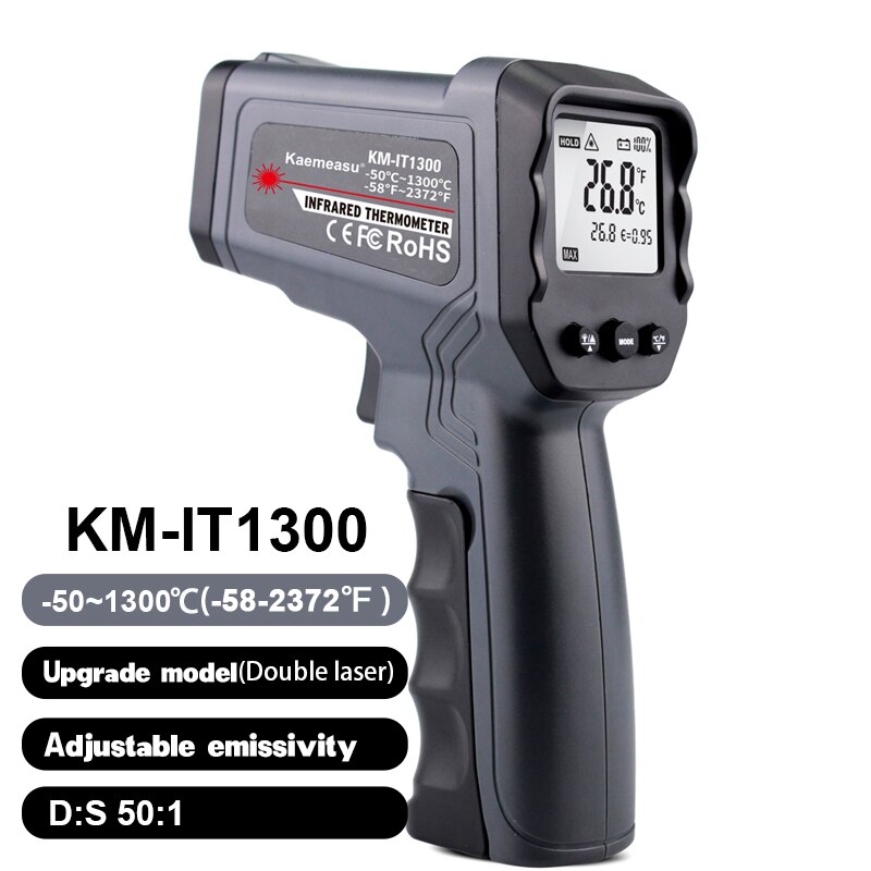 Infrared Thermometer Non-Contact Digital Handheld Pyrometer 1600/1300/1100/750 IR Temperature Instruments LCD Display: KM-IT1300