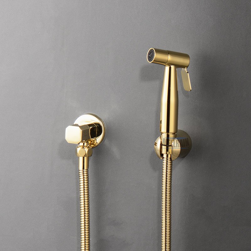 Bathroom Toilet Bidet Tap Kit. Brushed Gold Wall Mounted Bidet Sprayer Shower With Shut-Off Valve Black , Rose Gold Shattf: light yellow