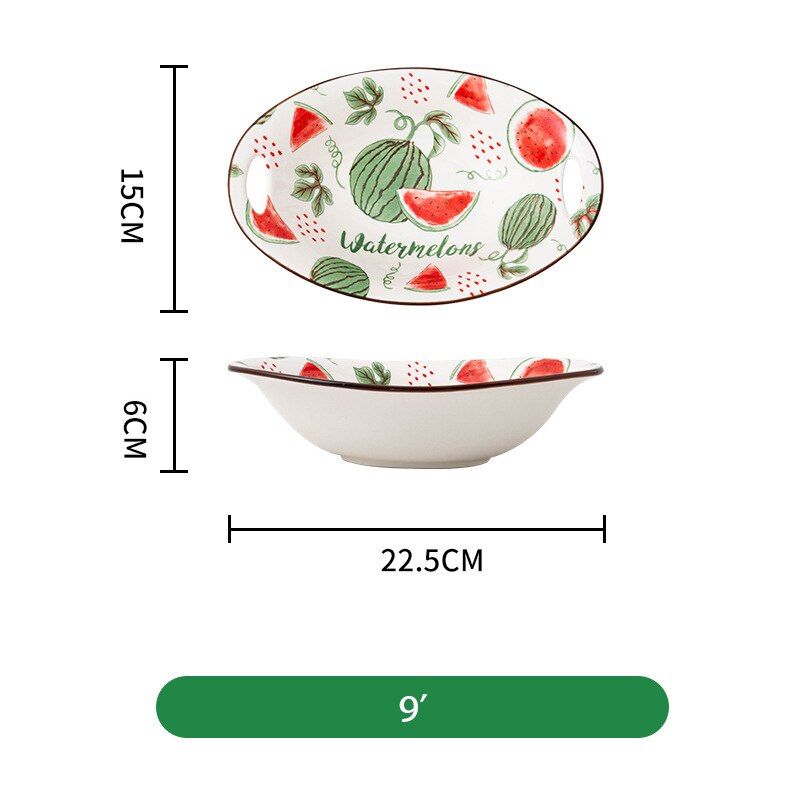 9 Inch Plates Sets Tableware Porcelain Strawberry Flower Fruit Salad Pasta Plates For Food Christmas Plate Deep: E