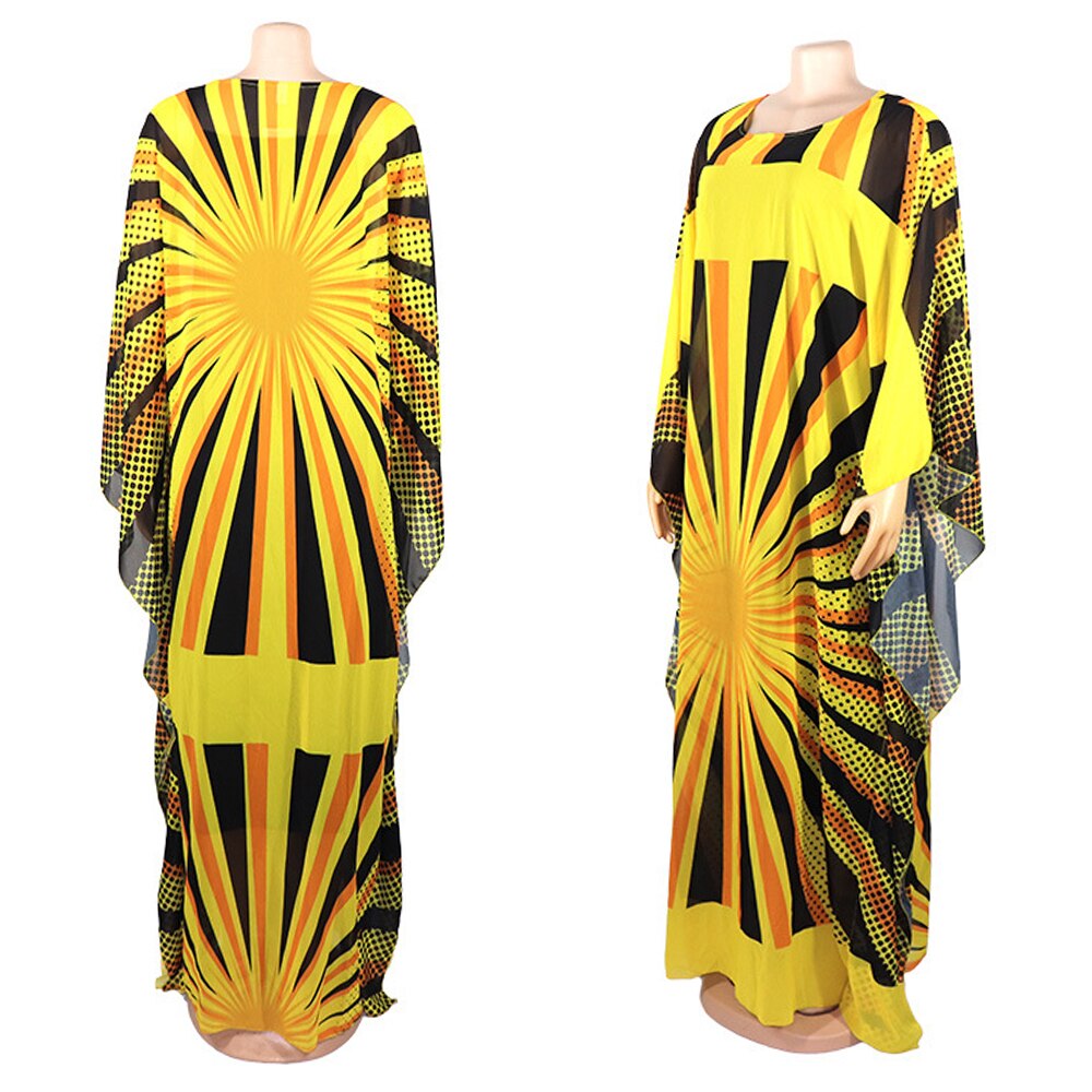 neue Gelb Großen Sommer Chiffon Kleid Afrikanische Frauen dashiki Punkt Plus Größe Vestidos 2 einstellen Kleid Africaine Femme kleidung