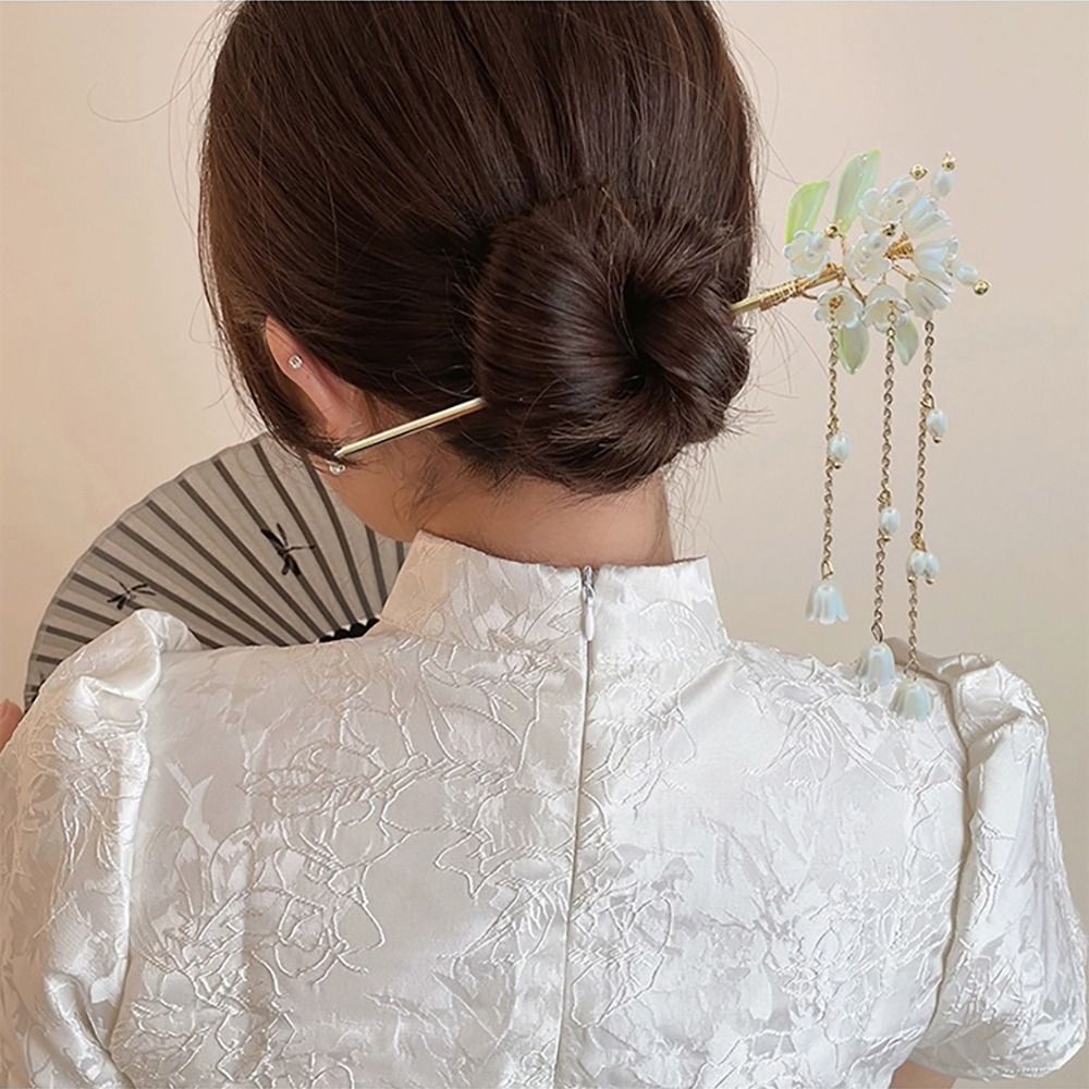 Horquilla de estilo chino para mujer, horquilla de linterna de loto antigua, palo de borla de flores para el cabello, accesorios para el cabello