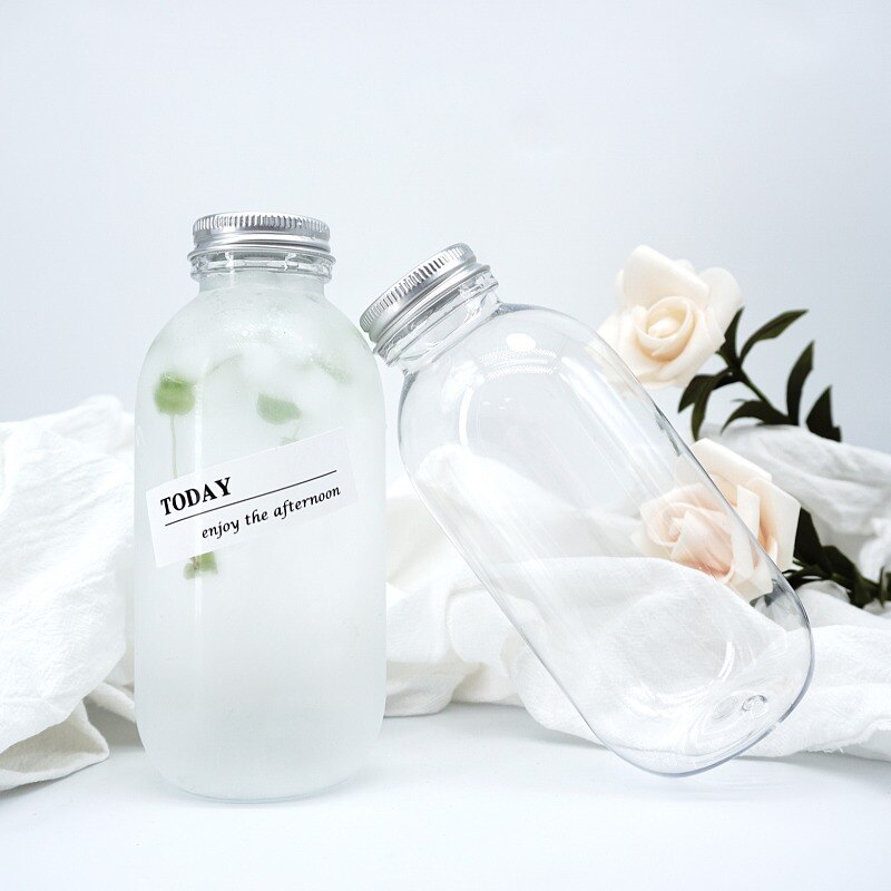 10pcs Net red small round bottle juice milkshake bottle cold drink beverage bottle 450ml milk tea cup shaker tea plastic bottle
