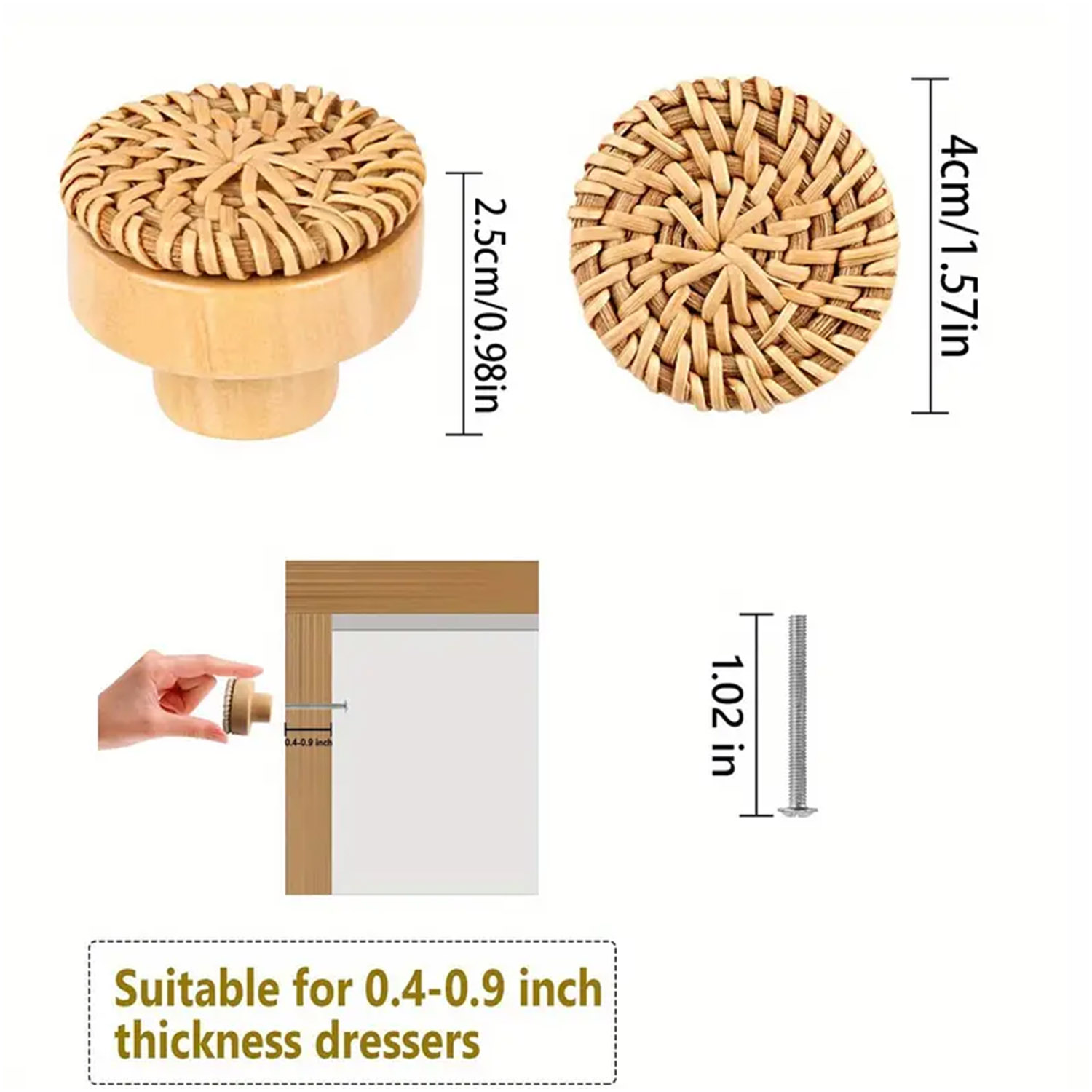Boho Rattan Kommode Holz knöpfe Hardware- zieht Schrank knöpfe Hand gefertigte Korb geflecht und Schrauben: 4XL