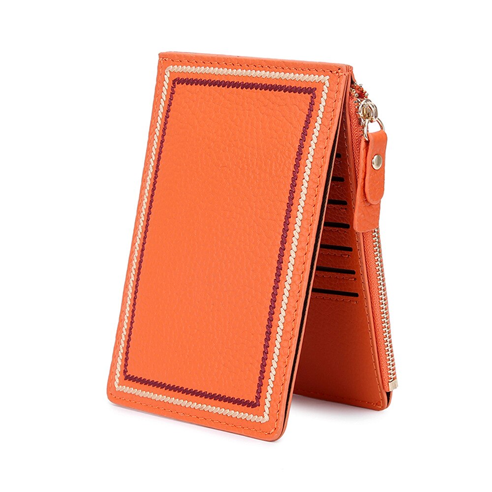 portefeuille pliant sac à main femmes fermeture éclair européenne et américaine minimaliste cuir portefeuille petit Ultra-mince femmes Sho: Orange