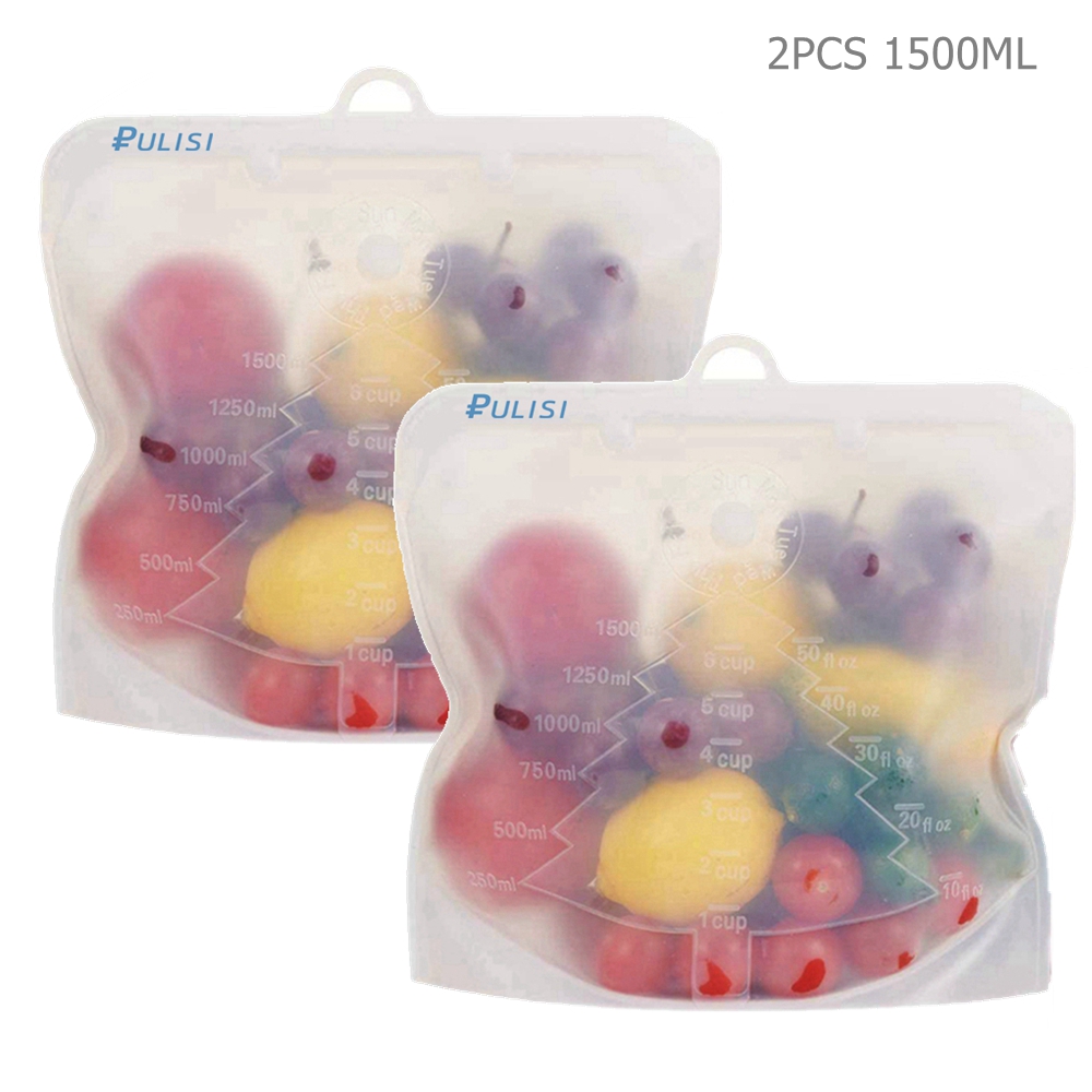 2er Pack Silikon-Lebensmittel beutel 1500ml 1000ml 500ml auslaufs ichere Behälter wieder verwendbarer frischer Beutel Lebensmittel-Aufbewahrung beutel Gefrier beutel Snack behälter: Licht Gelb