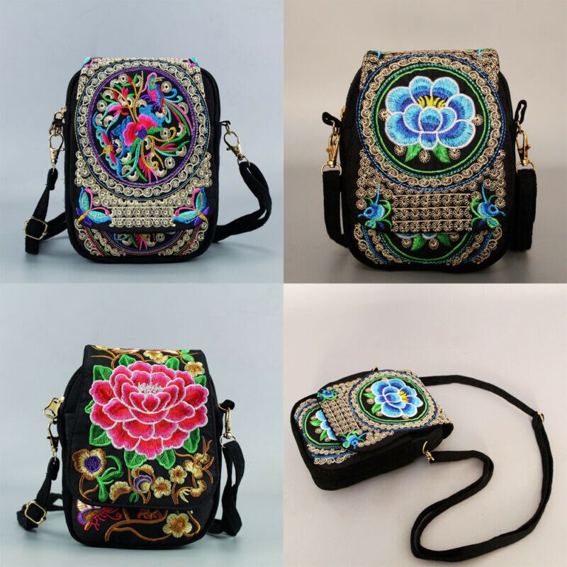 Vintage kinesisk nationalstil kvinder taske etnisk skuldertaske broderi boho hippie kvast tote messenger