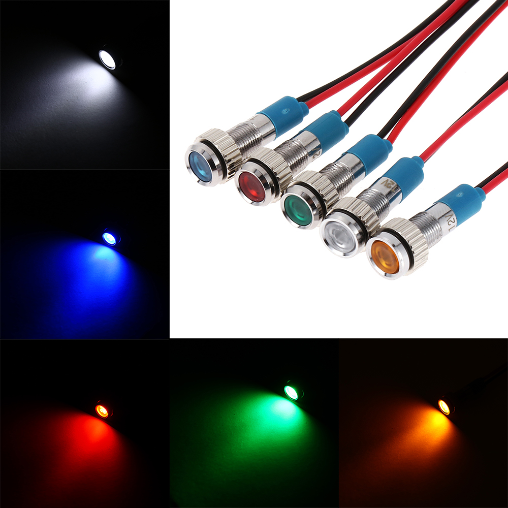 1Pcs 6mm LED Metal Lndicator Light 3V 5V 6V 9V 12V 24V 220V Waterproof Signal Lamp With Wire Red Yellow Blue Green White
