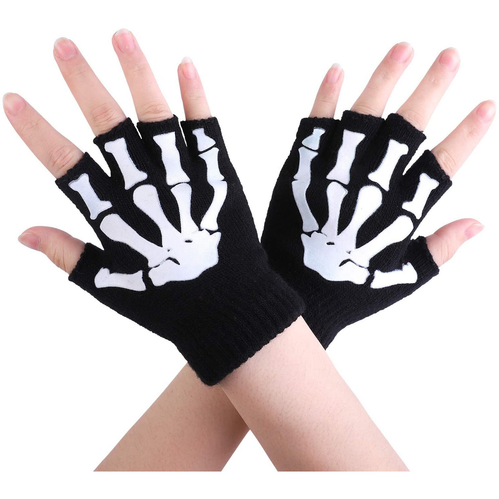 1/2/5 Pairs Kinderen Half Vinger Handschoenen Unisex Halloween Skelet Schedel Glow In The Dark Vingerloze Stretch Gebreide Winter mit