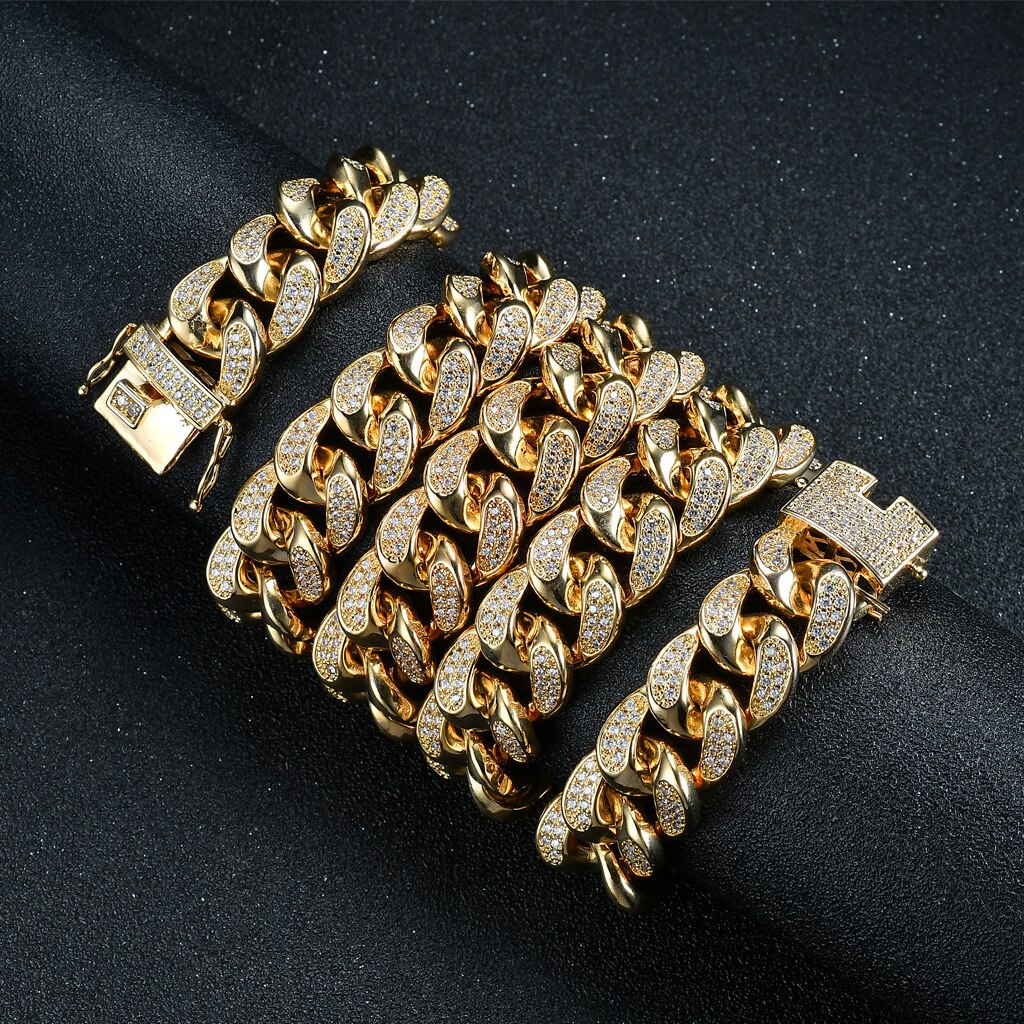 Hiphop Hip-Hop Mannen Cuba Gouden Ketting 18 Mm Stereo Ketting Water Ketting