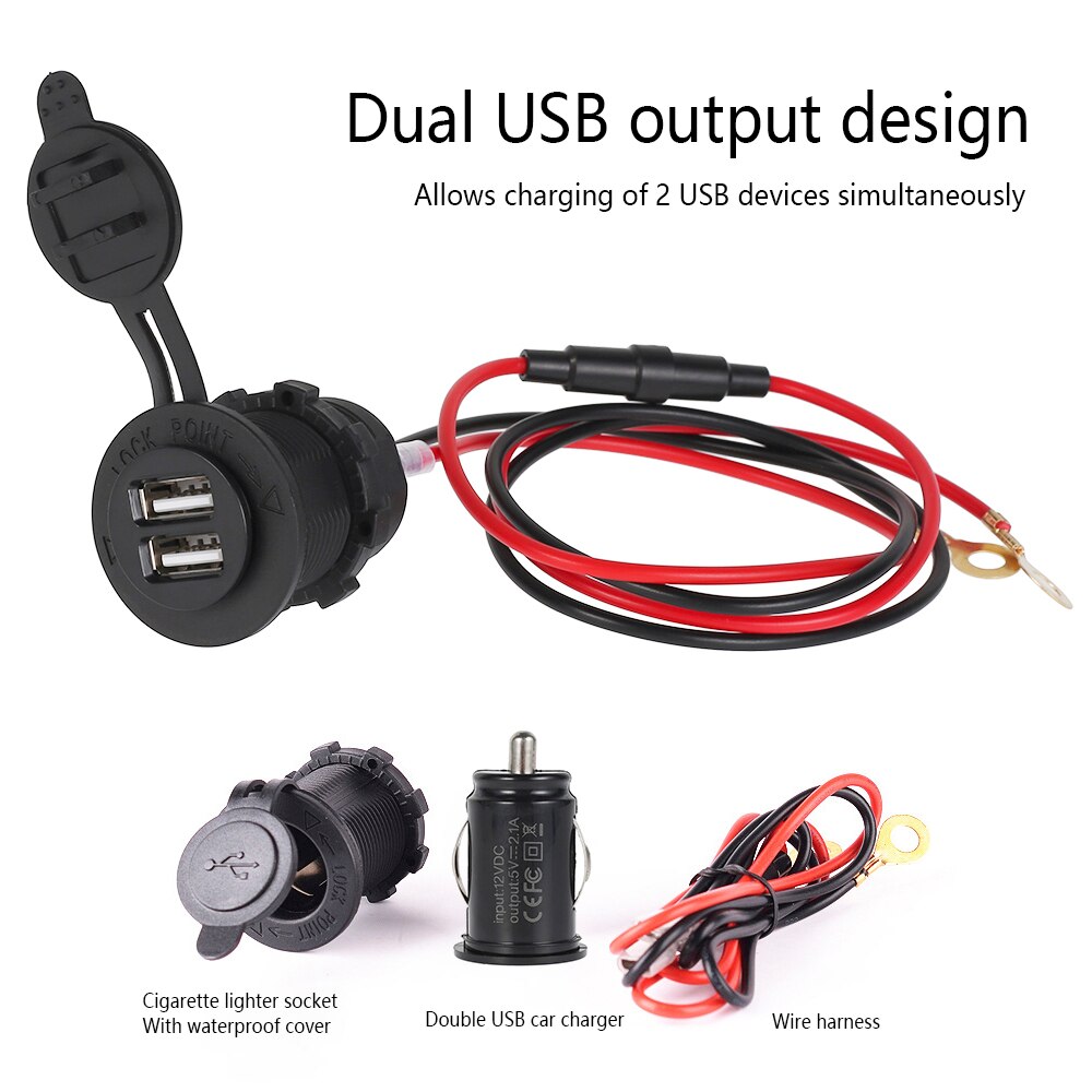 Universele Sigarettenaansteker Auto-oplader Usb Voertuig DC12V Waterdichte Dual Usb Charger 2 Poorten Voedingscontact 5V 2.1A