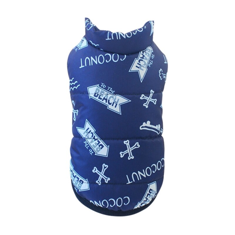 Mascota Otoño Invierno ropa perro Casual hueso impreso algodón chaleco cachorro cálido abajo Parkas monos para perro pequeño y mediano: Azul / L