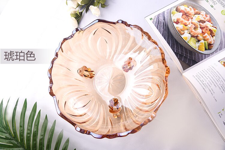 Plato grande de vidrio engrosado para fruta, cesta de fruta, cambio de Color, 4 colores opcionales: 02
