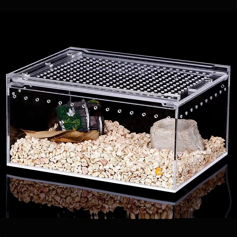 Reptile Breeding Box Large Acrylic Transparent Sliding Cover Reptile Tank Insect Spider Tortoise Lizard Feeding Box Terrarium
