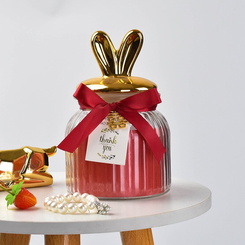 Nordic Storage Bottles Gold Plated Ceramic Cover Glass Jar Color Candy Snack Storage Tank Cartoon Animal Shape Home Decoration: A6