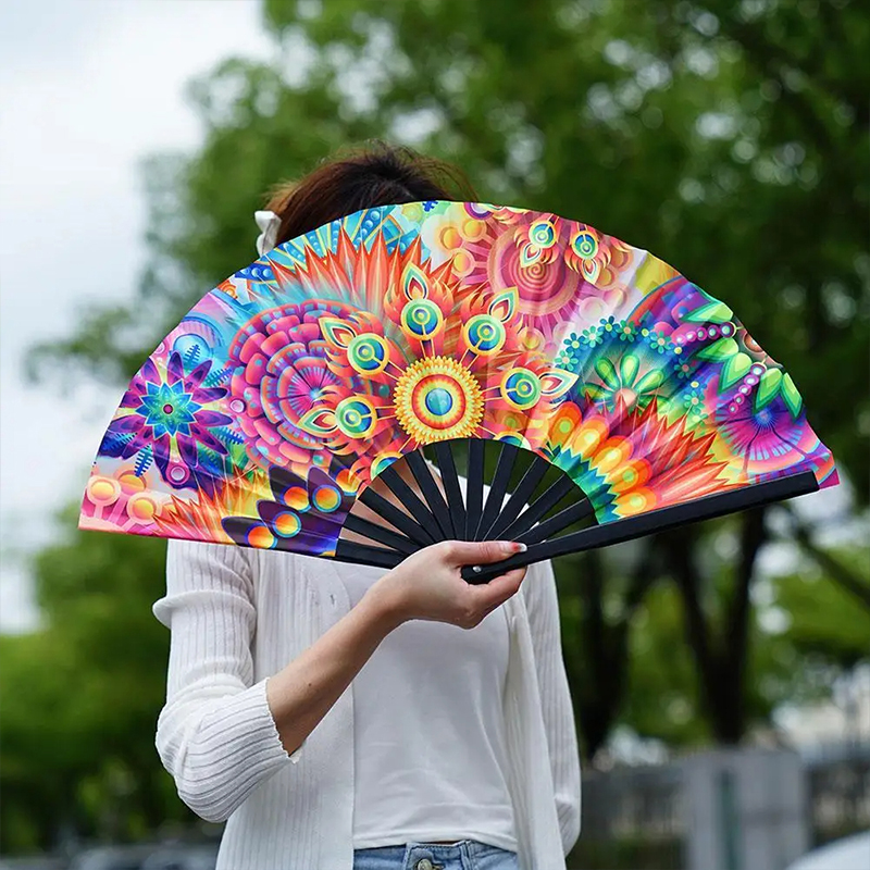 33cm stora fluorescerande vikbara handfläktar tryck musikfestival färgglad fläkt bröllopsfest spansk dansfläkt