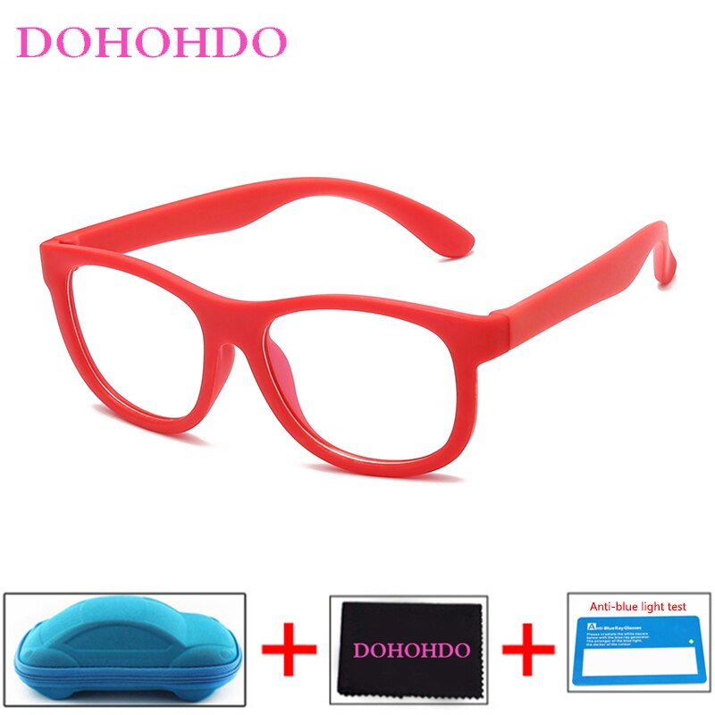 Blauw Licht Bril Kinderen Blokkeren Computer Brillen Kids Meisjes Transparante Zachte Siliconen Frame UV400 Okulary Met Case: red-B