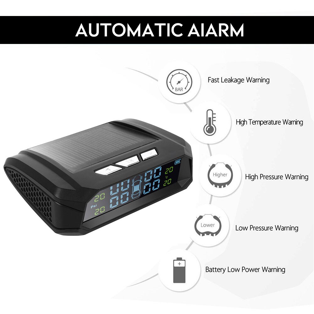 TPMS Car Tire Pressure Monitoring System Internal External Sensor Solar TMPS Control Wheels Wireless Tyre Pressure Sensor Alarm