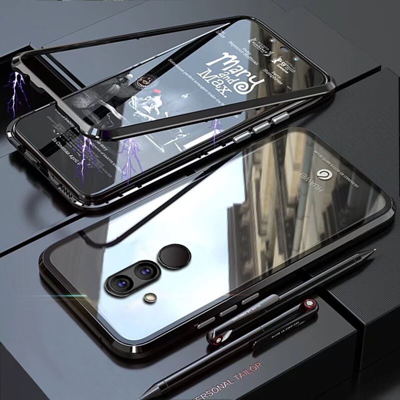 YonLinTan Coque cover Case Voor Huawei Mate 20 Pro Lite Mate20 20Lite Metalen magnetische Frame adsorptie gehard glas gevallen: For Mate 20 Pro / black