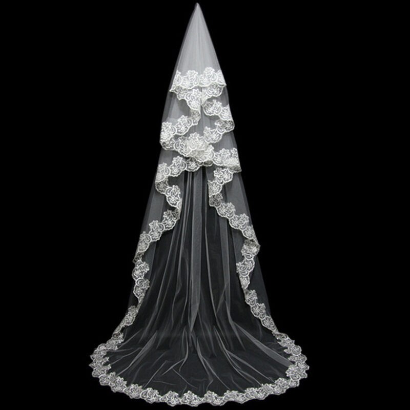 Eightale 3M Wedding Veil Lace Appliques Edge Tulle Bride Veil White Ivory Wedding Accessories: 6