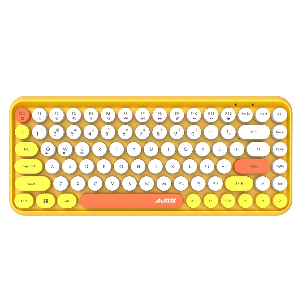 Ajazz-teclado inalámbrico 308i BT, tapa de tecla redonda, conexión de 10m BT, teclados de 84 teclas para PC y portátil de varios sistemas: Yellow