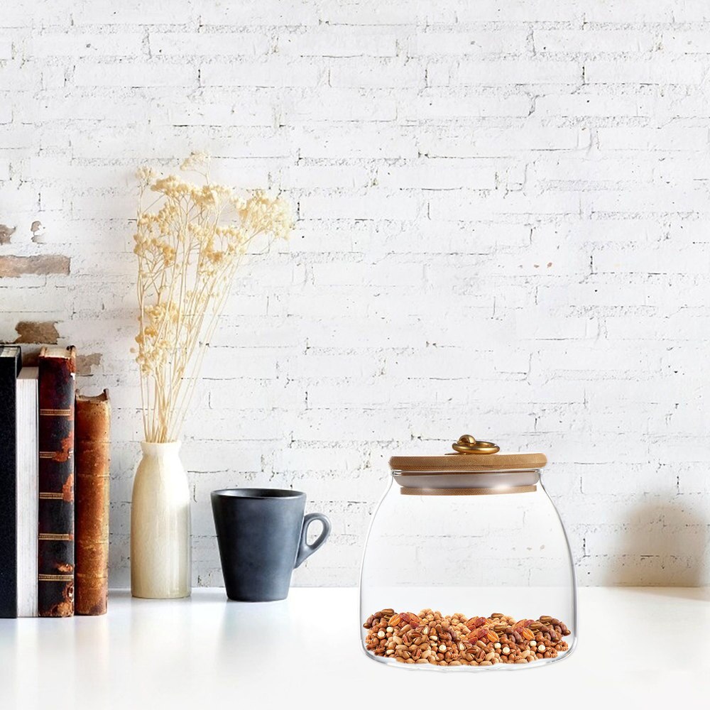 1pc Transparent Glass Canister Kitchen Glass Tea Storage Sealed Jar 500/650/900ML