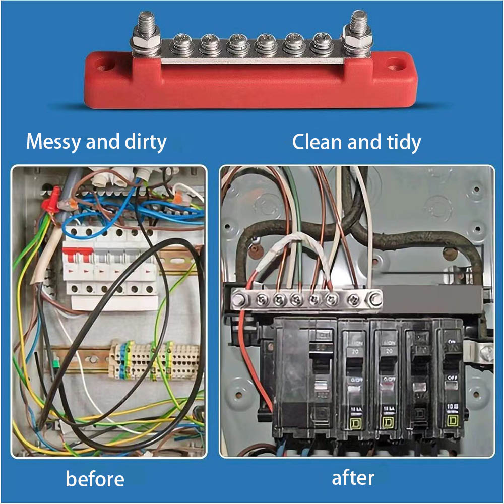 Power Distribution Block 6 Way Bus Bar Terminal Block 300V AC 48V DC 130A AC 150A DC Car Terminal Studs for Car RV Truck Boat