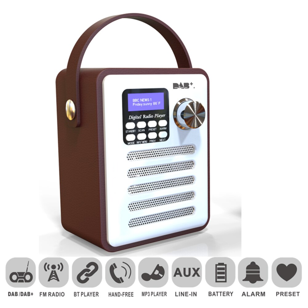 DAB LCD Display FM Receiver Retro Wood USB Stereo Digital Radio Handsfree Portable Rechargeable MP3 Audio Bluetooth