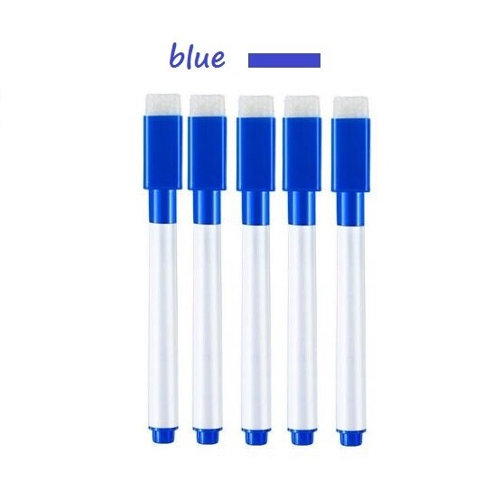 5 Pc Magnetische Whiteboard Marker Pen White Board Pen Droog Vegen Fijne Penpunt Pen Met Gum Rubber Magnetische Pen Borstel koelkast Magneten: 5pcsbluepens
