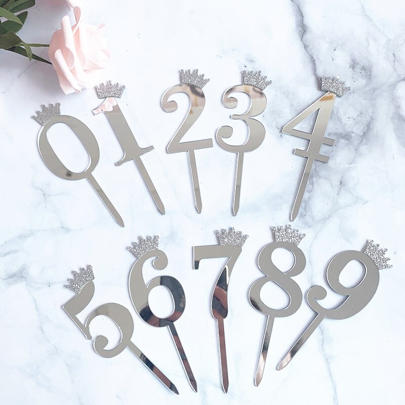 Acrylic Glitter Crown Numbers Happy Birthday Cake Topper Birthday Cakes Baby Shower Cupcake ToppersWedding Cake Toppers