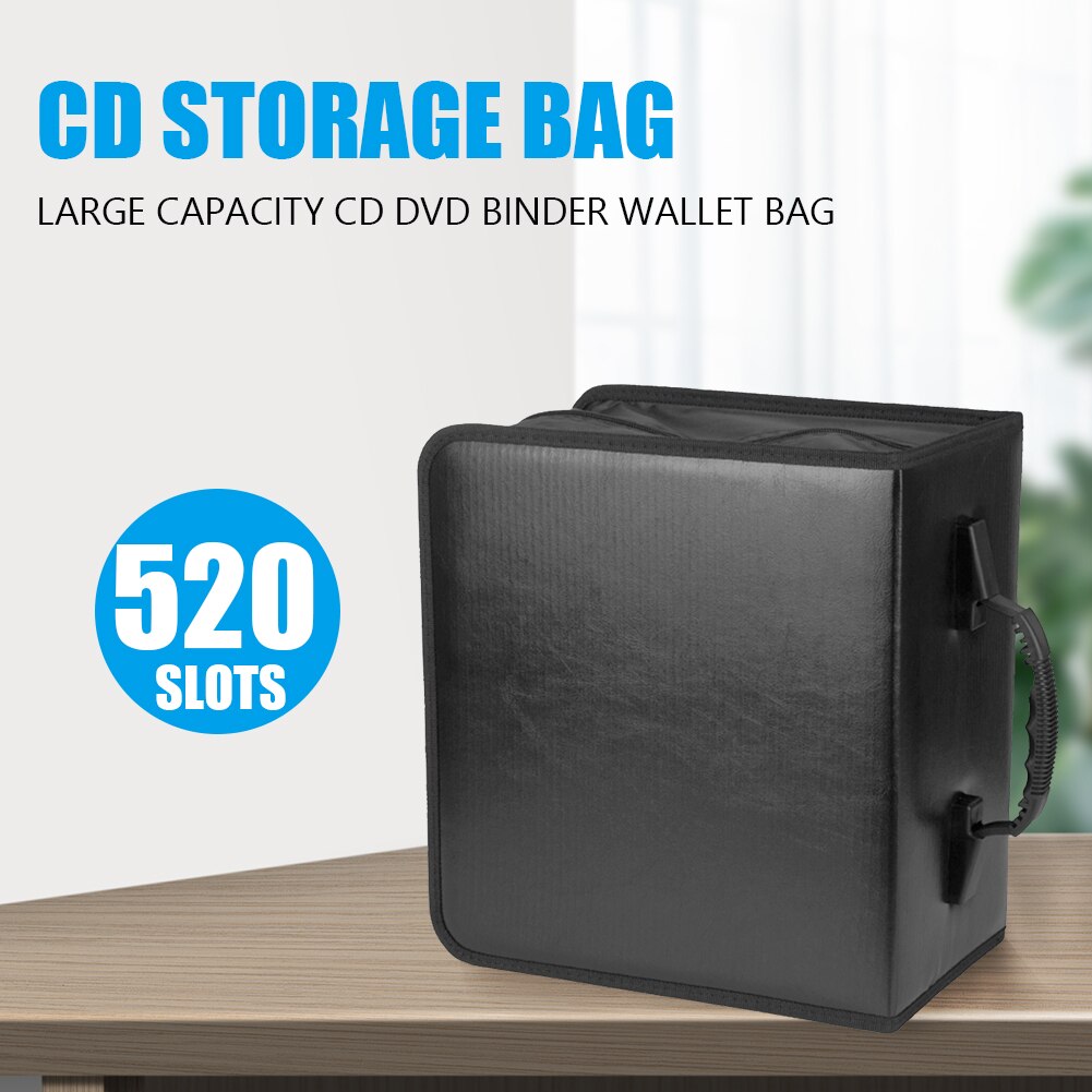Large Capacity Portable Zipper PU Leather CD DVD Wallet Holder Bag Album Disc Organizer Media Storage Case For 400 / 520 discs: 520 Capacity