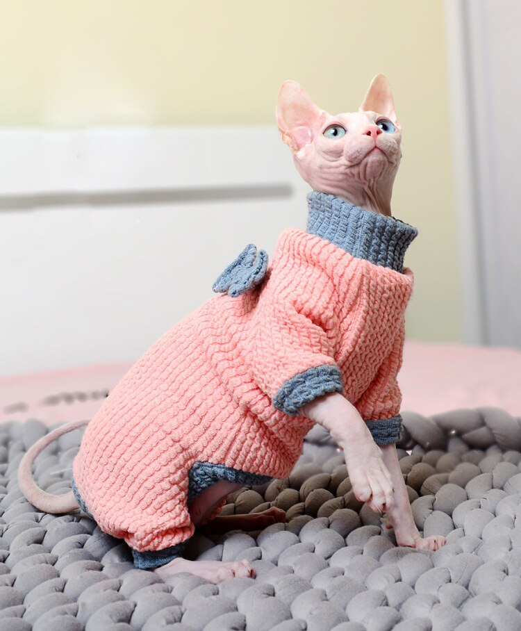 Sweat à capuche pour chat, vêtement d&#39;hiver et doux, pyjama Sphynx, costume pour chaton Sphinx: Rose / S
