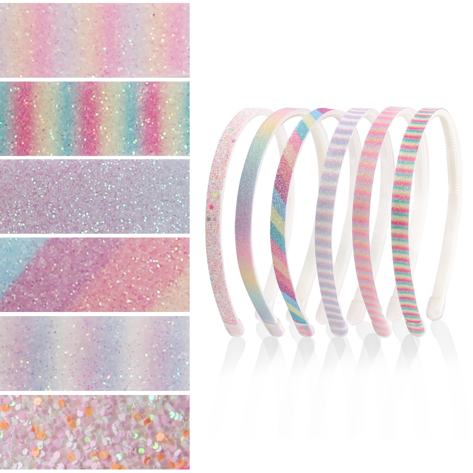 10Pcs 1Cm Haarband Rainbow Glitter Vrouwen Spons Hoofdband Dames Haarband Meisje Haar Bedekt Hars Haaraccessoires: 6PCS