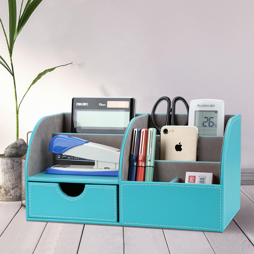 Office Supplies Multi-functional Stationery Storage boxes Pen holder Pencil Box Large capacity Desk organizer with drawer: 1956 mint blue