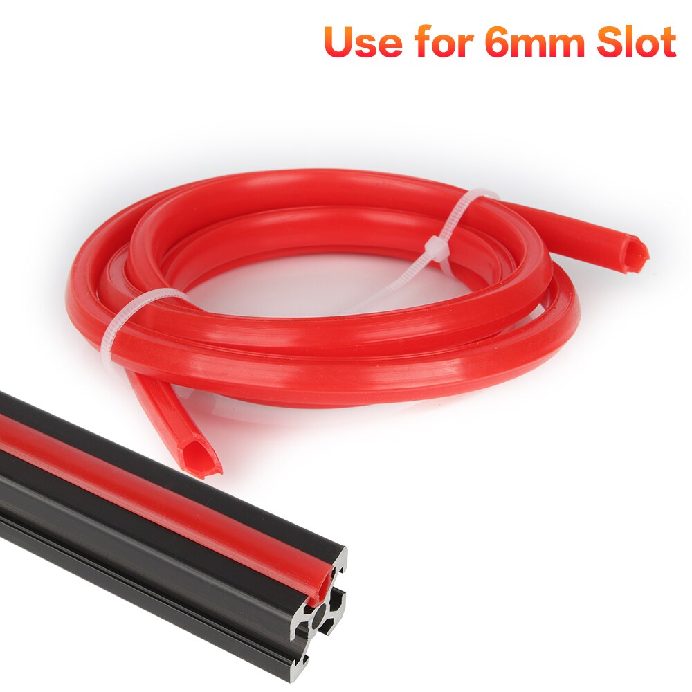 3DSWAY 3D Printer Parts Aluminum Profile 6mm Slot PVC Plastic Soft Cover CNC Flat Seal Glue Strip for Ender 3 CR10: 4 Meter / Red